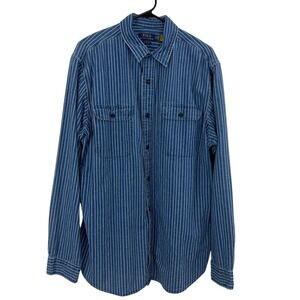 Polo Ralph Lauren Shirt Mens XL Indigo Blue Denim Striped Classic Fit Button Up